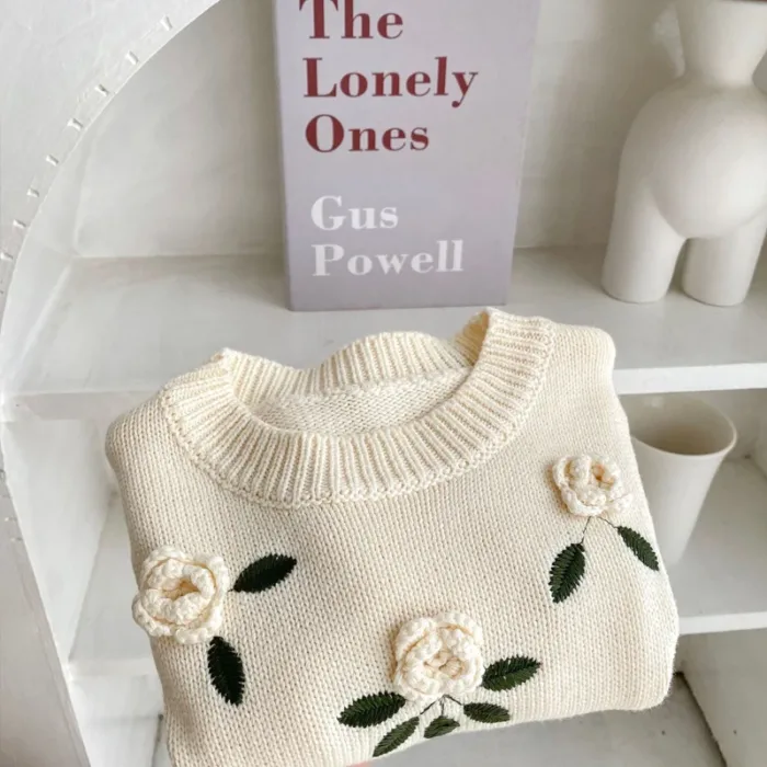 Autumn New Baby Clothing, 0-3-year-old Girl Baby Handmade Flower Embroidered Pullover Knitted Sweater Top - Image 4