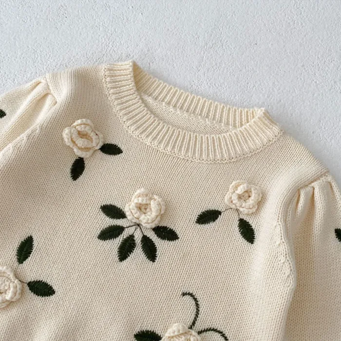 Autumn New Baby Clothing, 0-3-year-old Girl Baby Handmade Flower Embroidered Pullover Knitted Sweater Top - Image 5